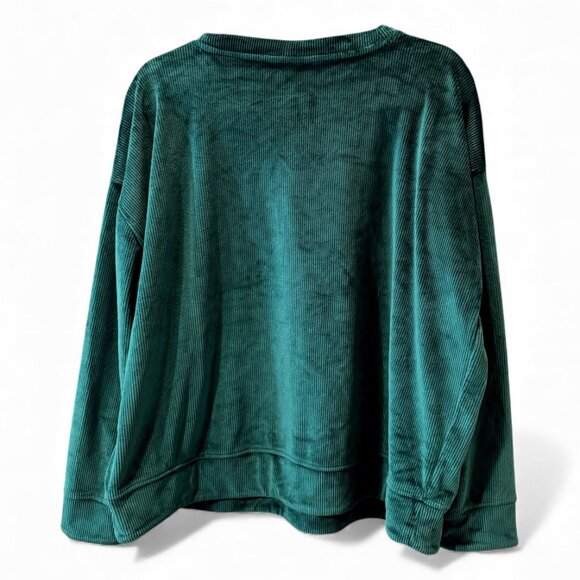 Lou & Grey Ribbed Velour Sweatshirt Forest Green Stretchy Crewneck Size XL - Picture 4 of 6